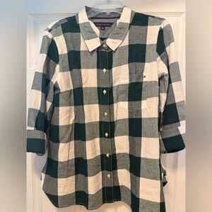Tommy Hilfiger Forest Green and White Plaid Shirt XL